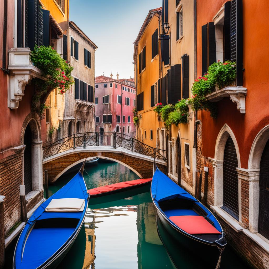 wander through the narrow lanes of a venetian canal district, with ornate bridges and picturesque canals. 