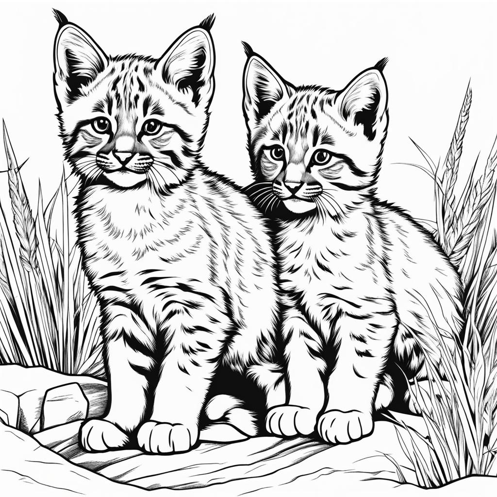 bobcat kittens cute animals coloring page 