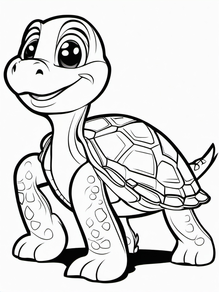 Turtle Coloring Pages - Cartoon turtle with a big smile  simple coloring pages