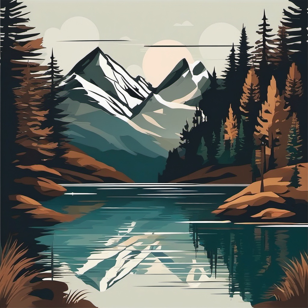 Mountain Lake clipart - Serene lake nestled in the mountains, ,vector color clipart,minimal