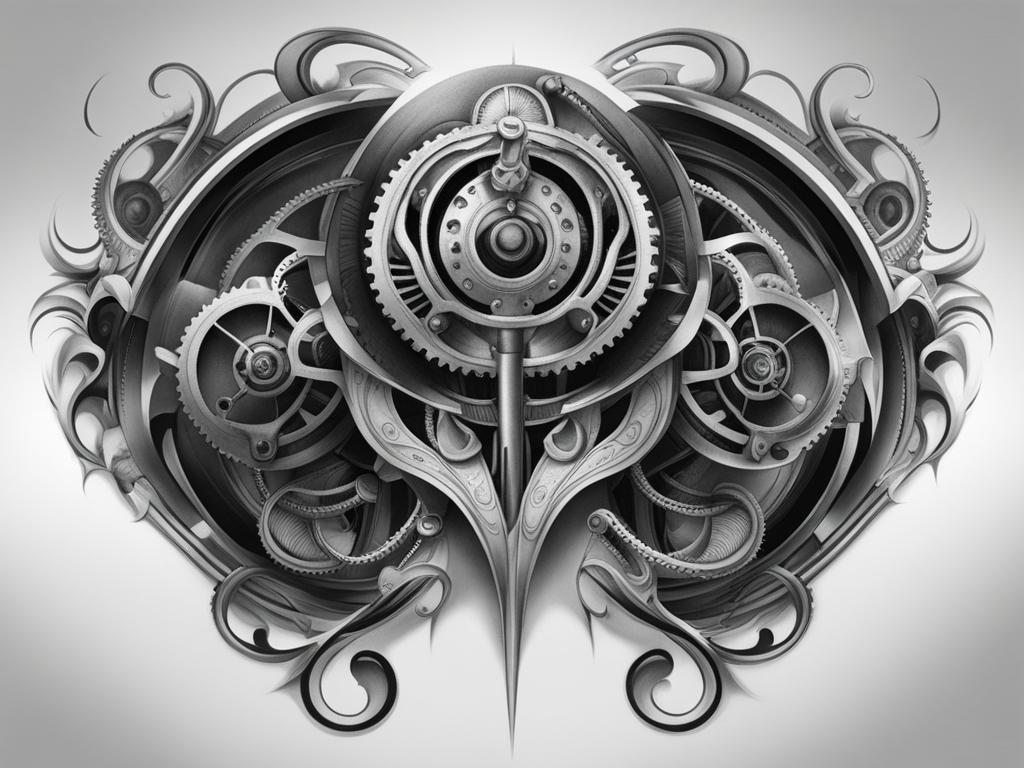 biomechanical tattoo black and white design 