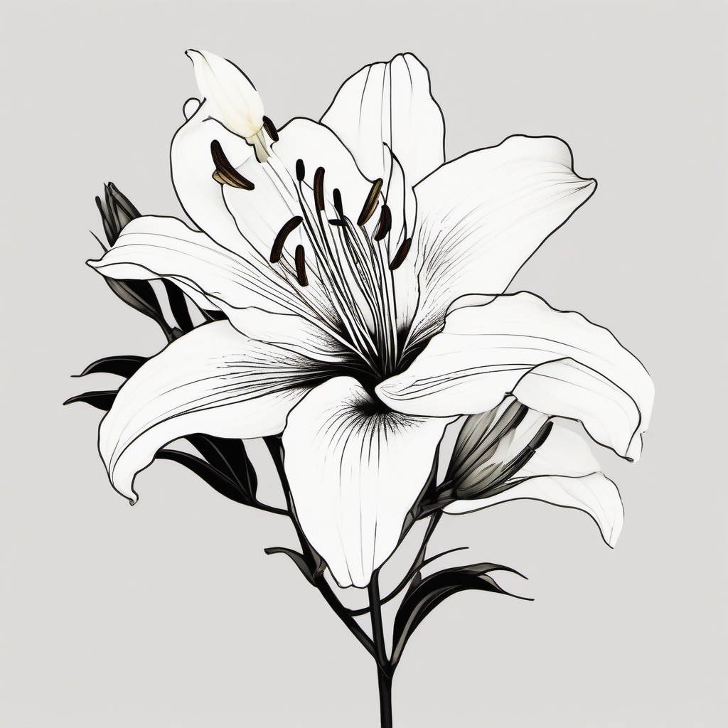 japanese lily flower tattoo  simple color tattoo,white background,minimal