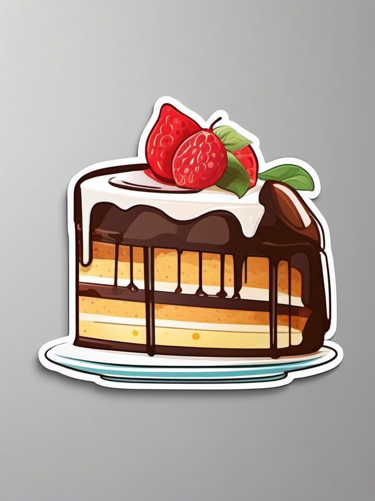 Cake Sticker - Delicious slice of cake, ,vector color sticker art,minimal