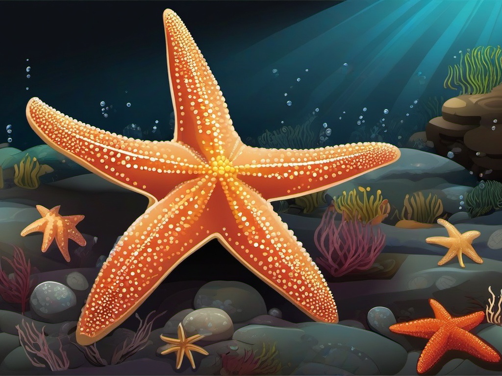 Starfish Cartoon - Cartoon of starfish on ocean floor  