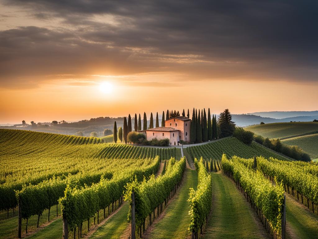 emilia-romagna vineyards - illustrate the beauty of lesser-known vineyards in emilia-romagna, with rows of grapevines stretching to the horizon. 