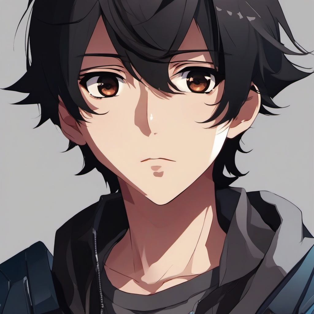 boy fac, dark hair,  front facing ,portrait shot, cute anime color style, pfp