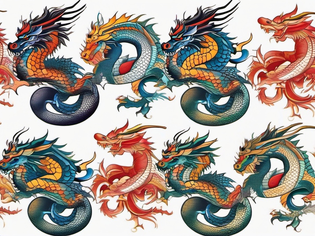 Colour Dragon Tattoo - Dragon tattoos featuring a diverse and colorful range of hues.  simple color tattoo,minimalist,white background