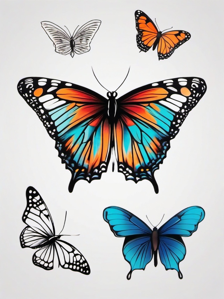 butterfly drawing tattoo design  simple color tattoo, minimal, white background