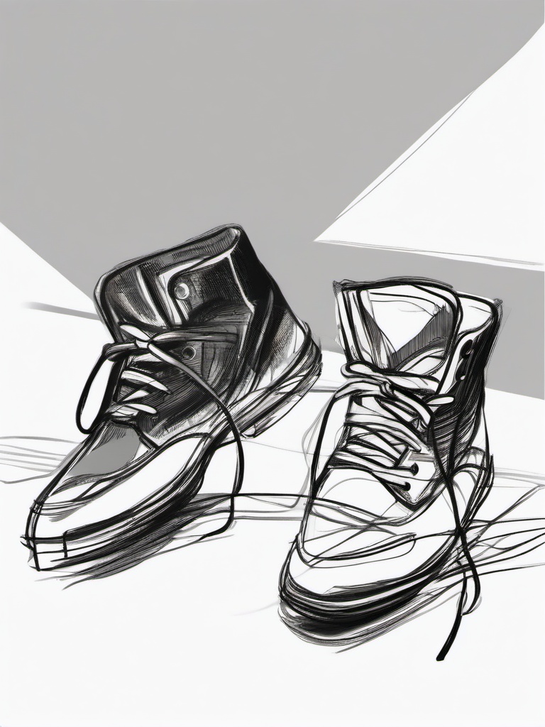 drawing of feet in a pair of shoes  minimal rough sketch scribbles,doodles,black and white