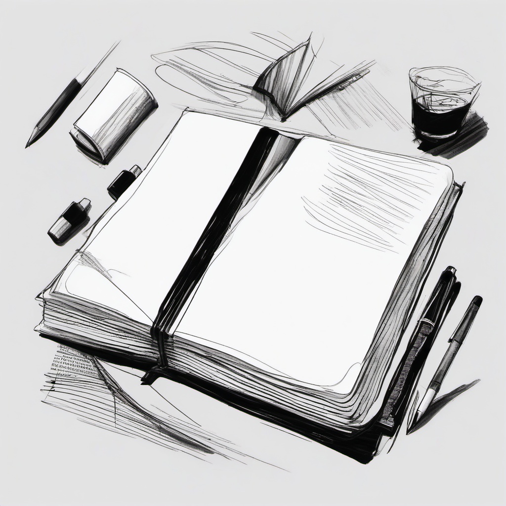 drawing of a diary  minimal rough scribbles,doodles,black and white