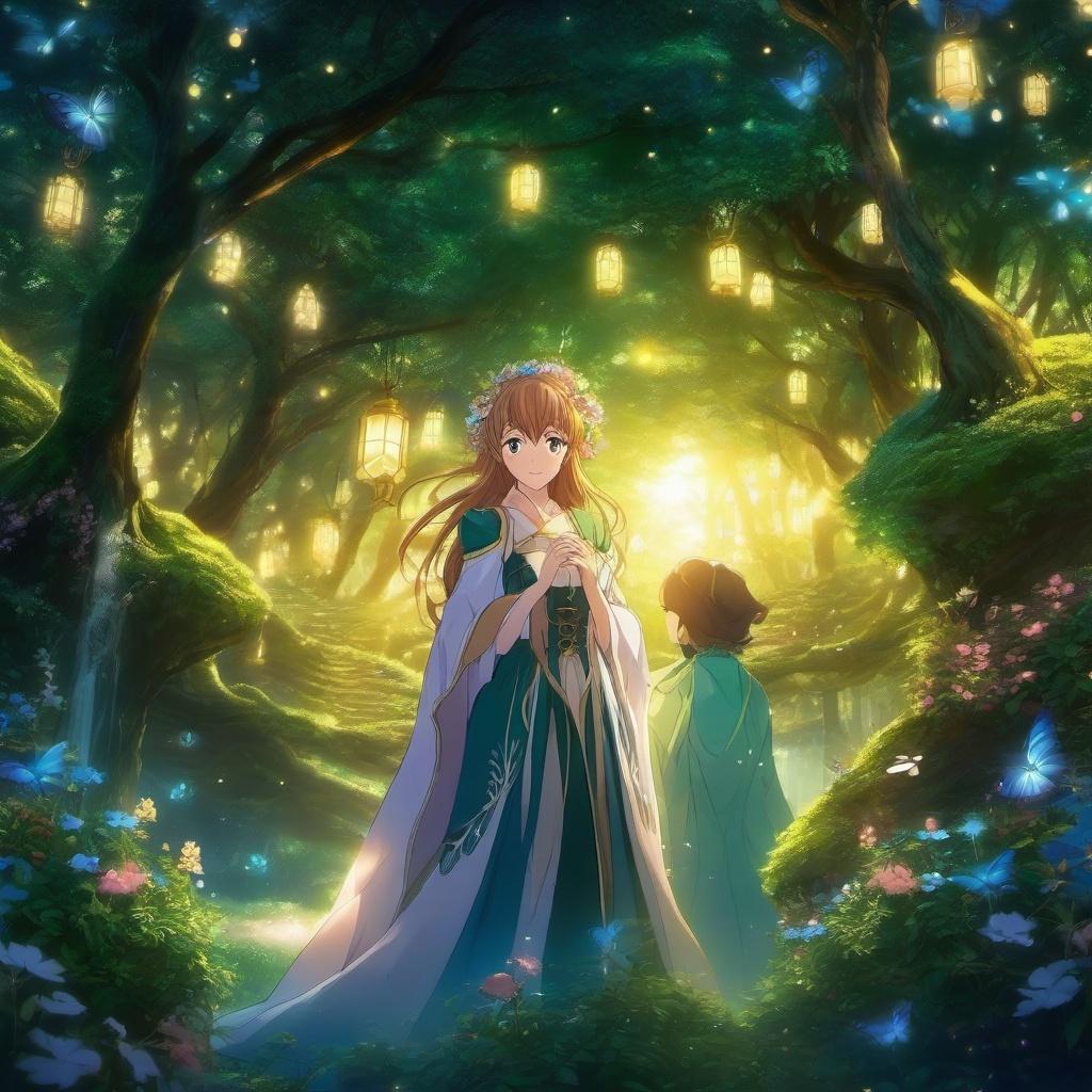 Enchanted forest with radiant beauty. anime, wallpaper, background, anime key visual, japanese manga