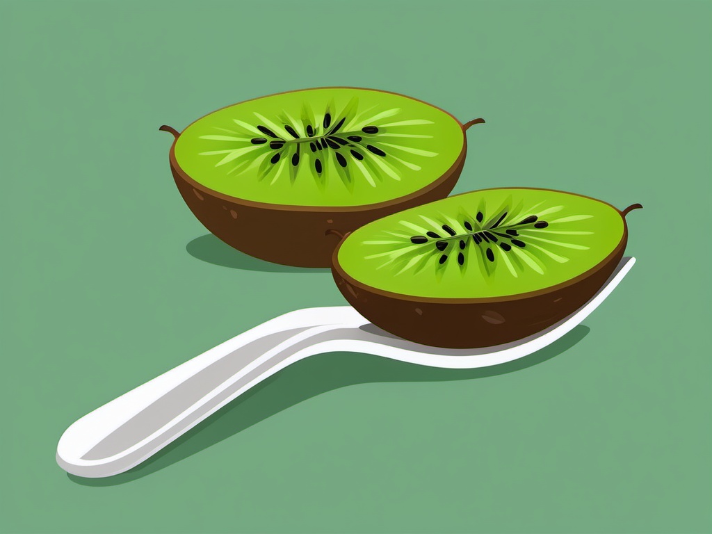 Kiwi Fruit in Spoon Clipart - A slice of kiwi on a spoon.  color vector clipart, minimal style