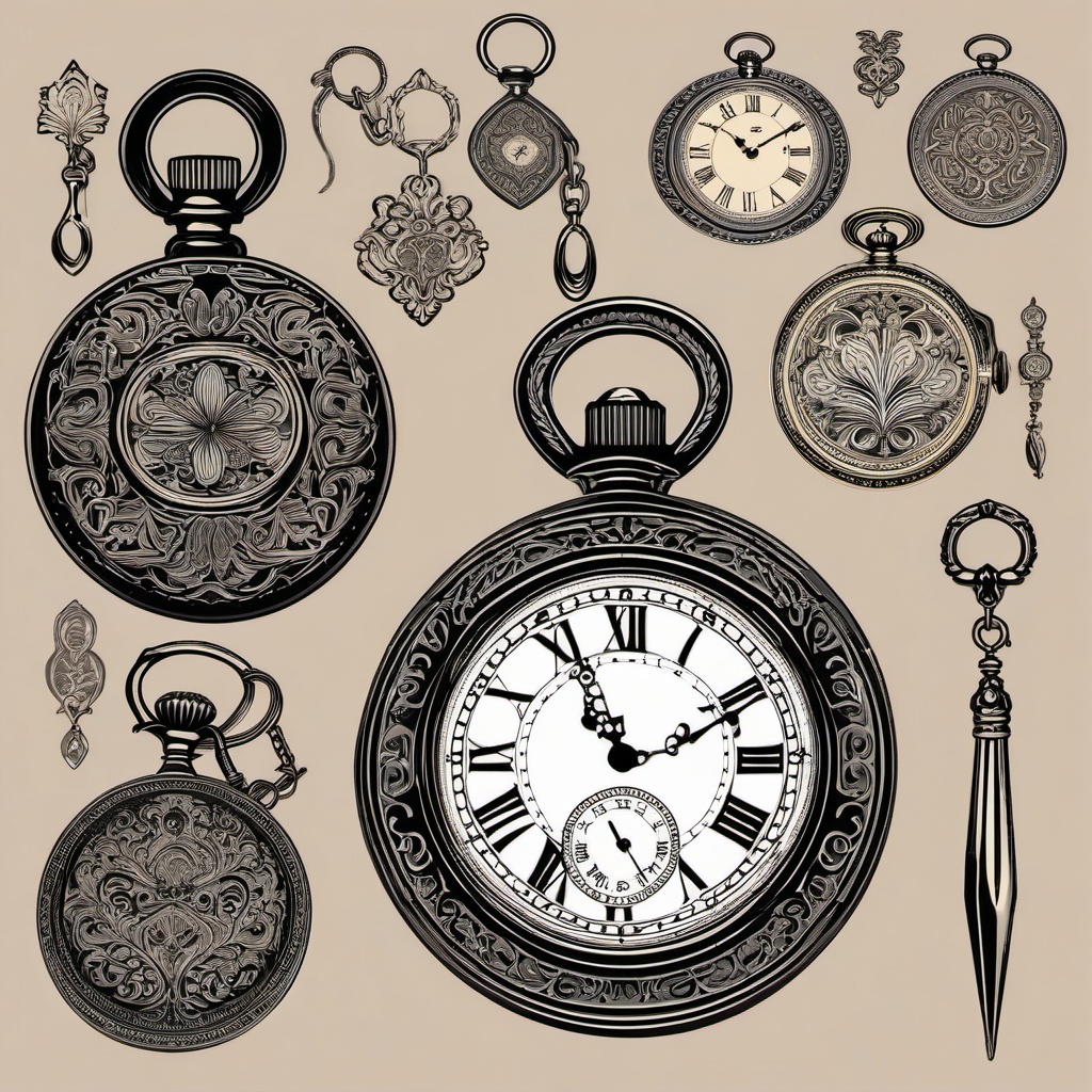 Pocket Watch Clipart - Ornate pocket watch with intricate details.  color clipart, minimalist, vector art, 