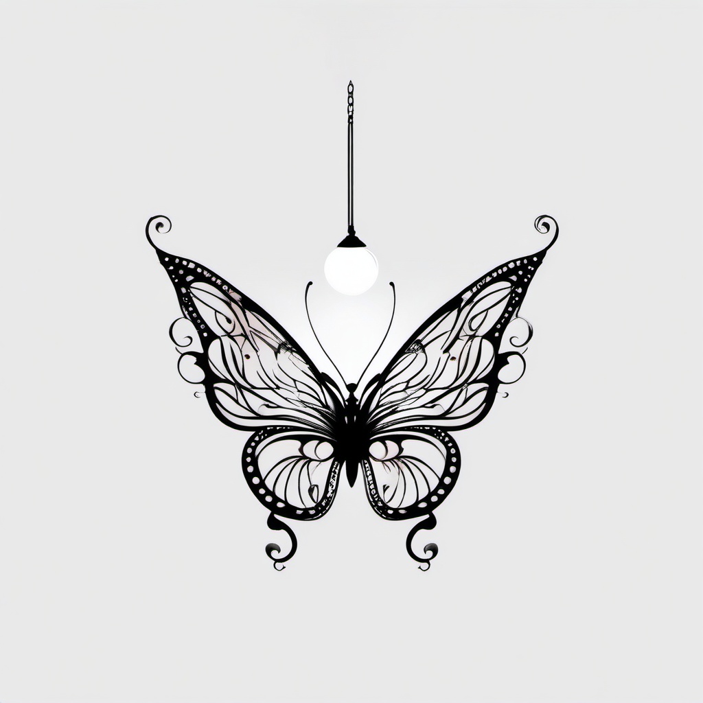 butterfly chandelier tattoo  simple color tattoo, minimal, white background