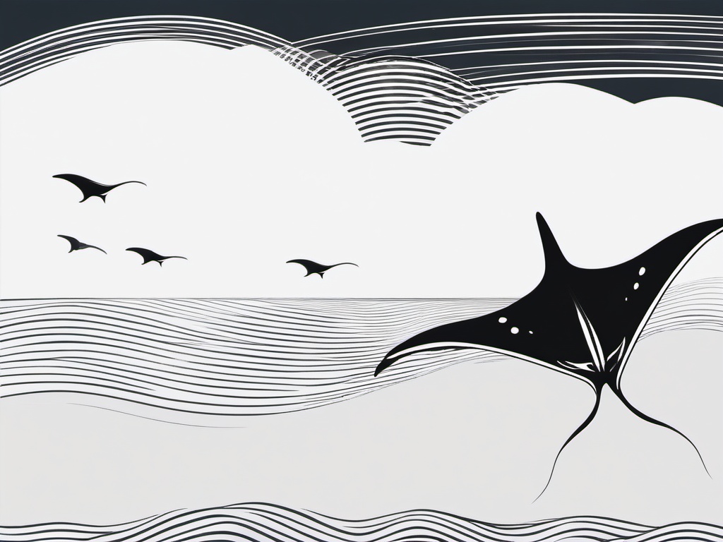 Manta Ray Clipart - Manta Ray gracefully gliding in the open sea , minimal, 2d