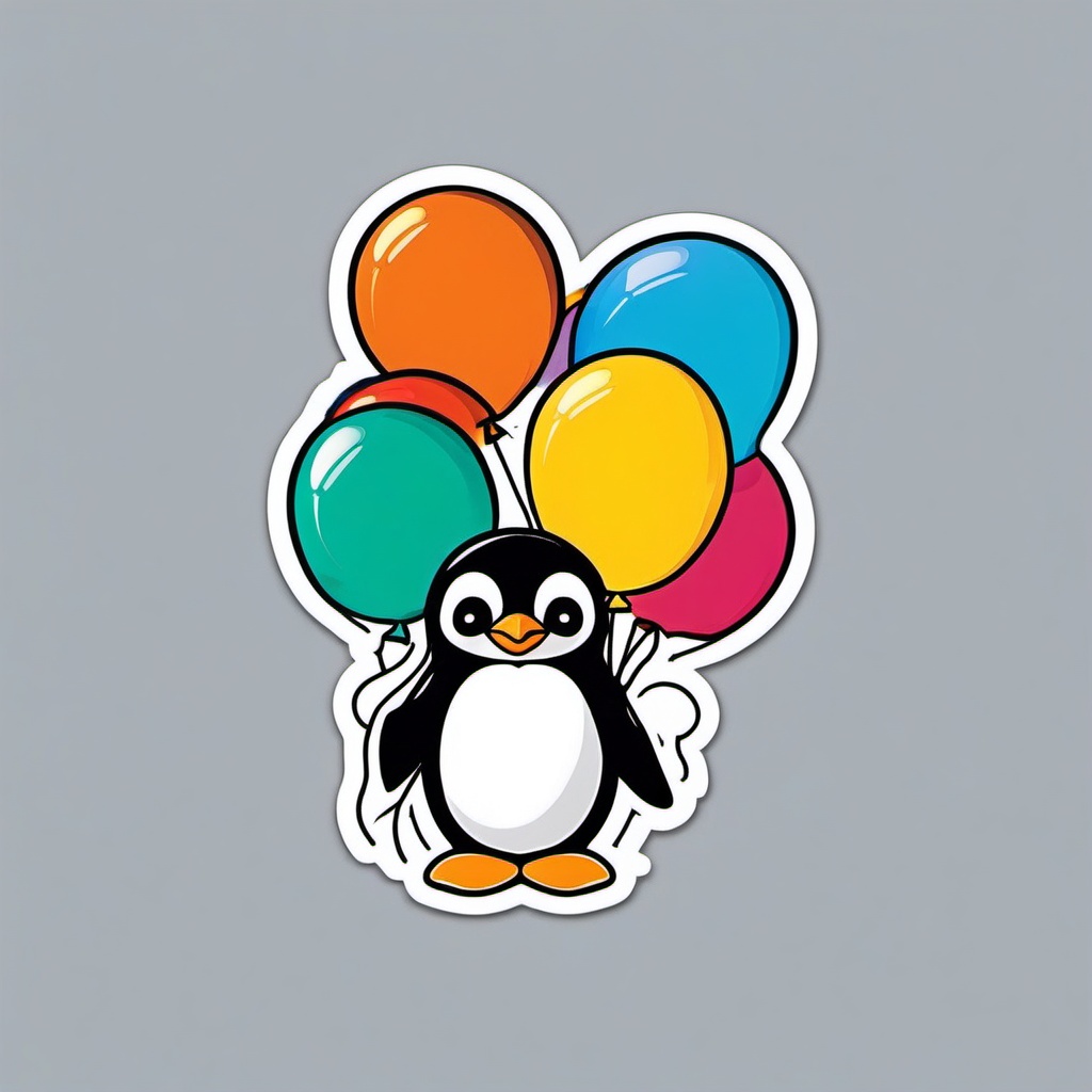 Penguin with Balloons Sticker - A cheerful penguin holding colorful balloons. ,vector color sticker art,minimal