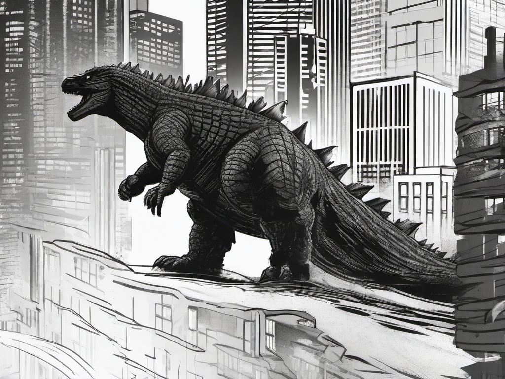 drawing of Godzilla's footprints  minimal rough sketch scribbles,doodles,black and white