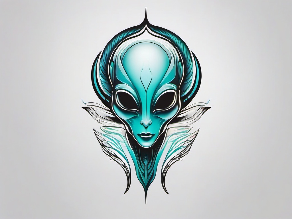 Small Tattoo Alien - Delicate and impactful, a small alien-themed tattoo for a subtle statement.  simple color tattoo,vector style,white background