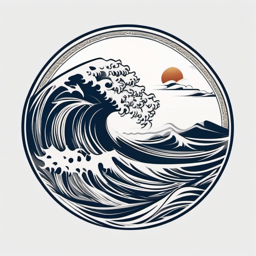 Asian Wave Tattoo - Infuse Asian artistry into your tattoo with a design featuring traditional waves.  simple vector color tattoo,minimal,white background