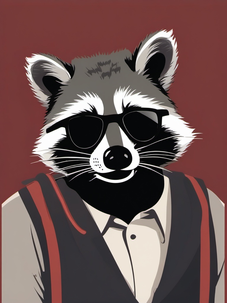 Raccoon Clip Art - A mischievous raccoon with a mask,  color vector clipart, minimal style