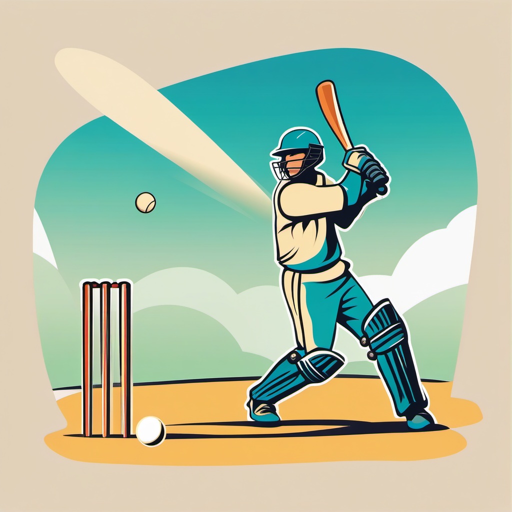 Beach Cricket Batter Clipart - A beach cricket batter ready to hit the ball.  color vector clipart, minimal style