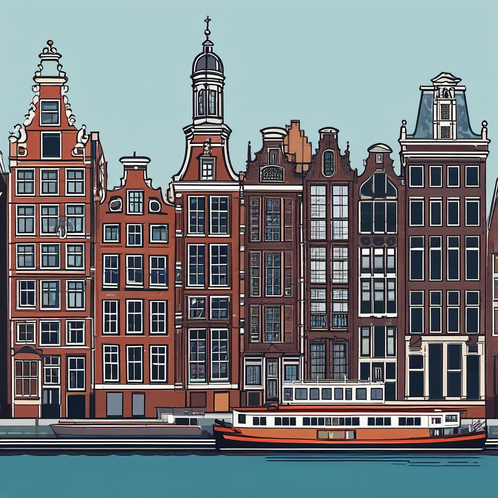 Amsterdam clipart - Rijksmuseum and Amsterdam canals, ,color clipart vector style