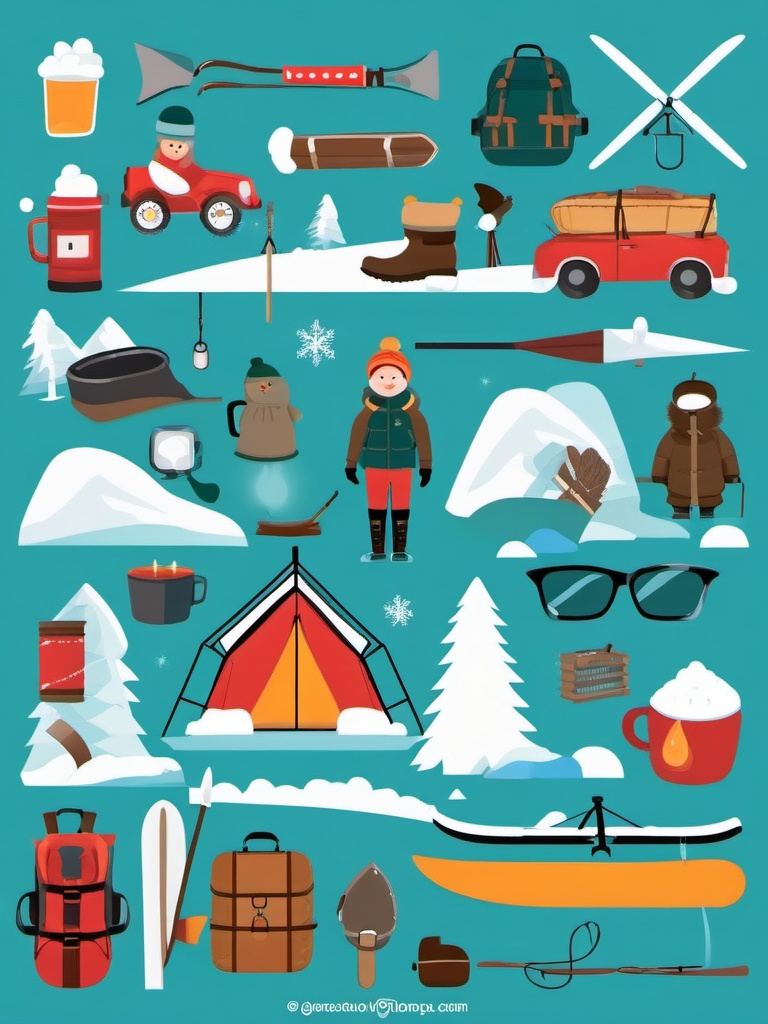 Winter Adventure clipart - Adventurous winter activities, ,vector color clipart,minimal