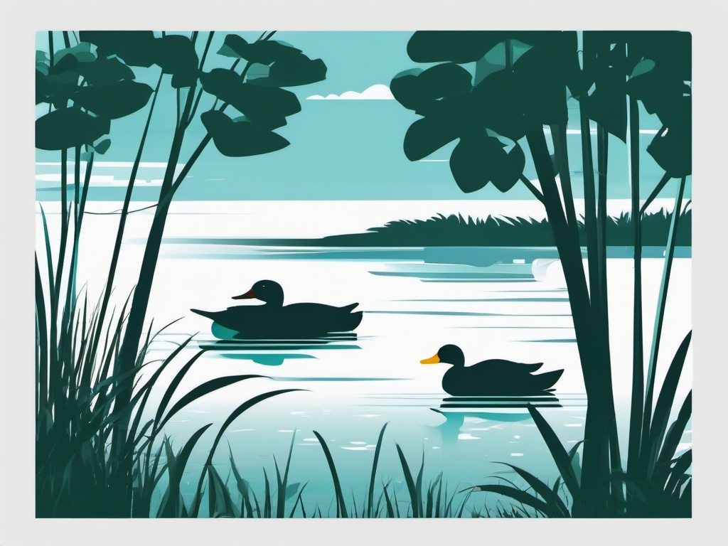 Marshland Ducks clipart - Ducks in a lush marshland by the lake., ,vector color clipart,minimal