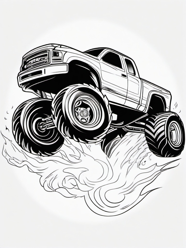 Monster Truck with Phoenix Design Coloring Pages - Trucks with Fiery Phoenix Graphics  minimal black outline printable sheet, coloring page