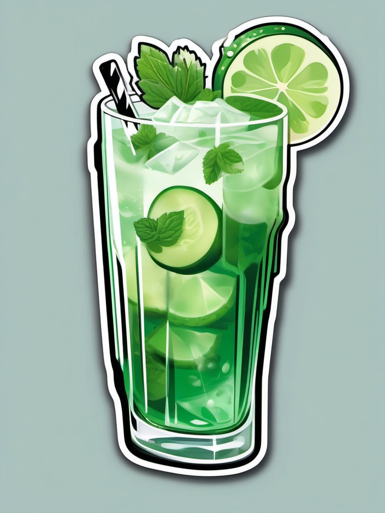 Cucumber Mint Cooler sticker- Crisp and refreshing, this cocktail features cucumber, mint, gin, simple syrup, and soda., , color sticker vector art