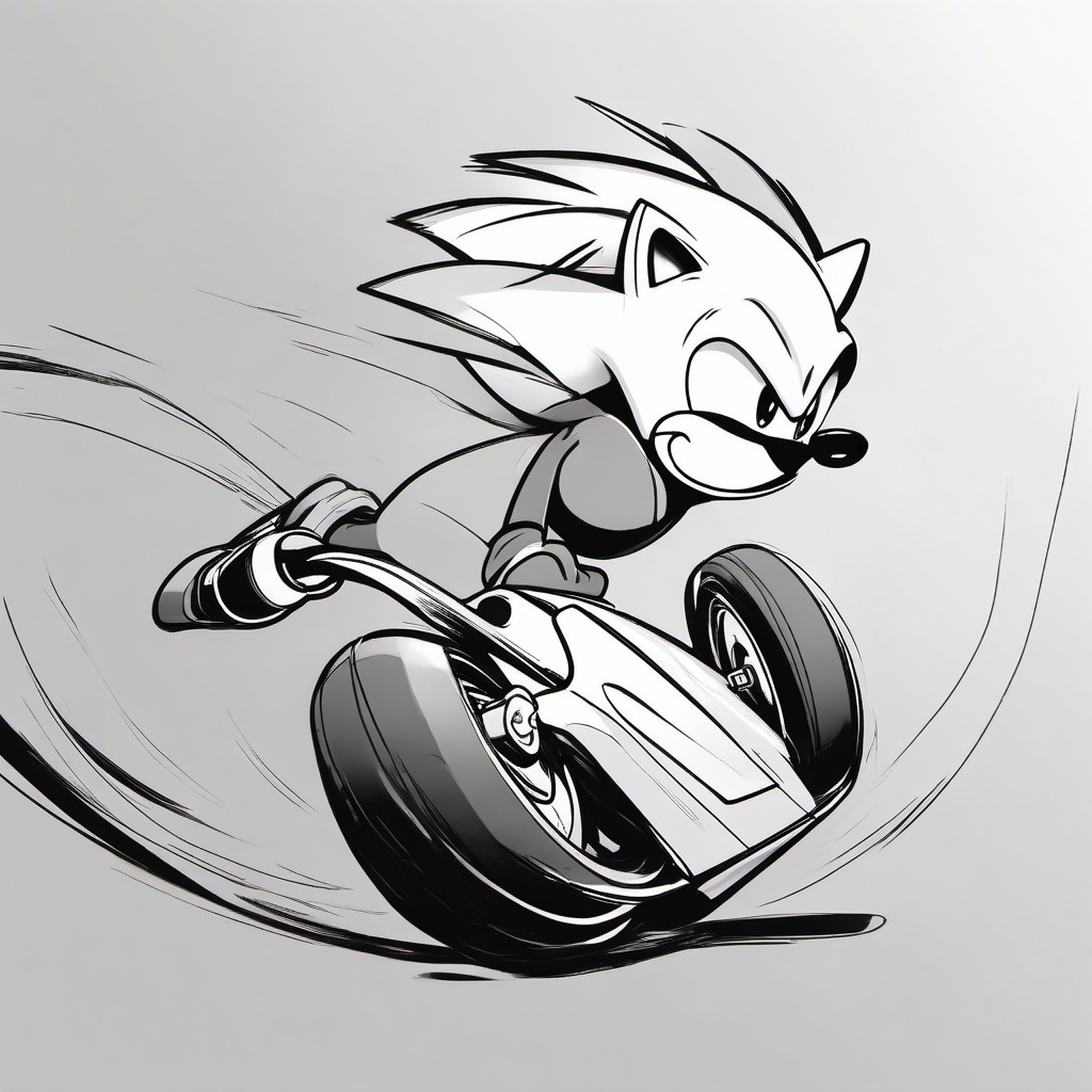 drawing of Sonic The Hedgehog racing through a loop  minimal rough sketch scribbles,doodles,black and white