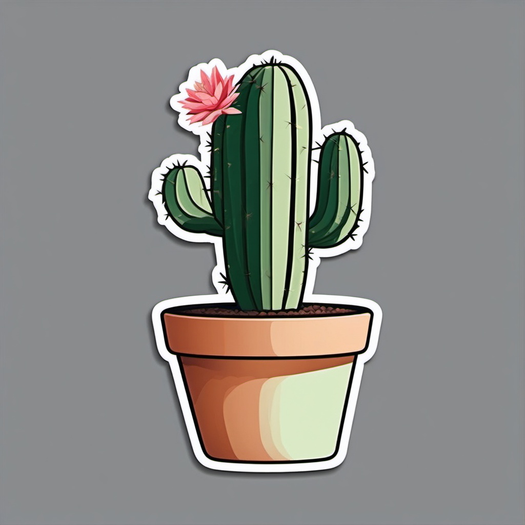 Cactus Sticker - Cute potted cactus design, ,vector color sticker art,minimal