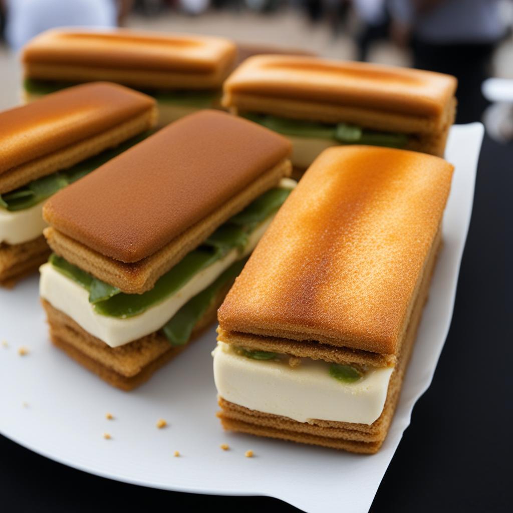 knafeh ice cream sandwich, a middle eastern fusion, relished at a food truck festival in beirut. 