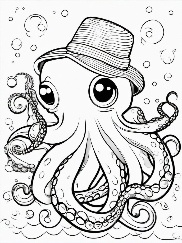 Octopus Coloring Pages - Octopus with a hat  simple coloring pages