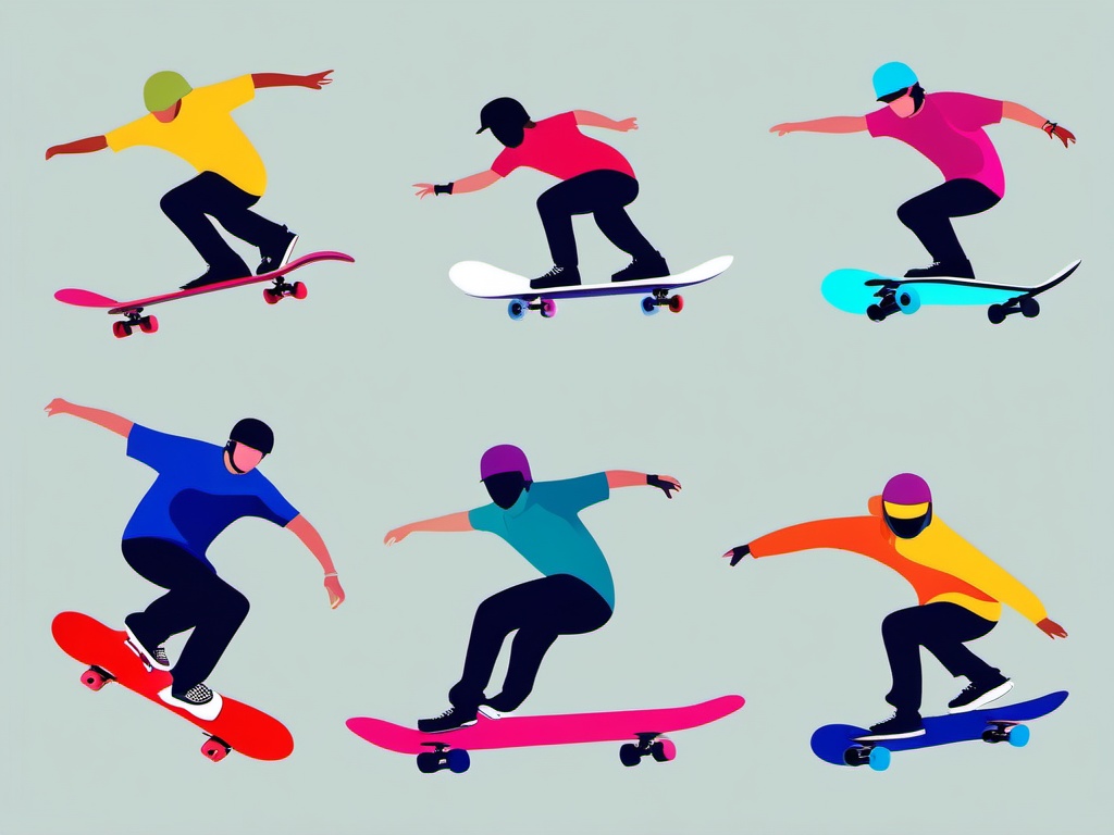 Skateboarding Competition Clipart - Skateboarders competing in a skateboarding event.  color vector clipart, minimal style