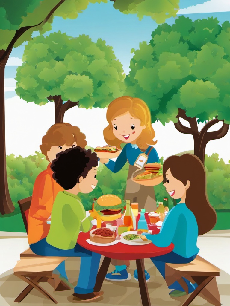 Lunch clipart - lunch scene with friends  clipart