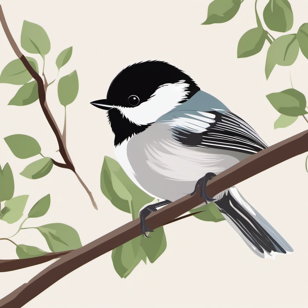 Chickadee clipart - A cute chickadee on a branch, ,vector color clipart,minimal