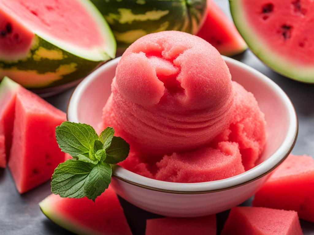 scoop of refreshing watermelon sorbet, with a burst of juicy watermelon flavor. 