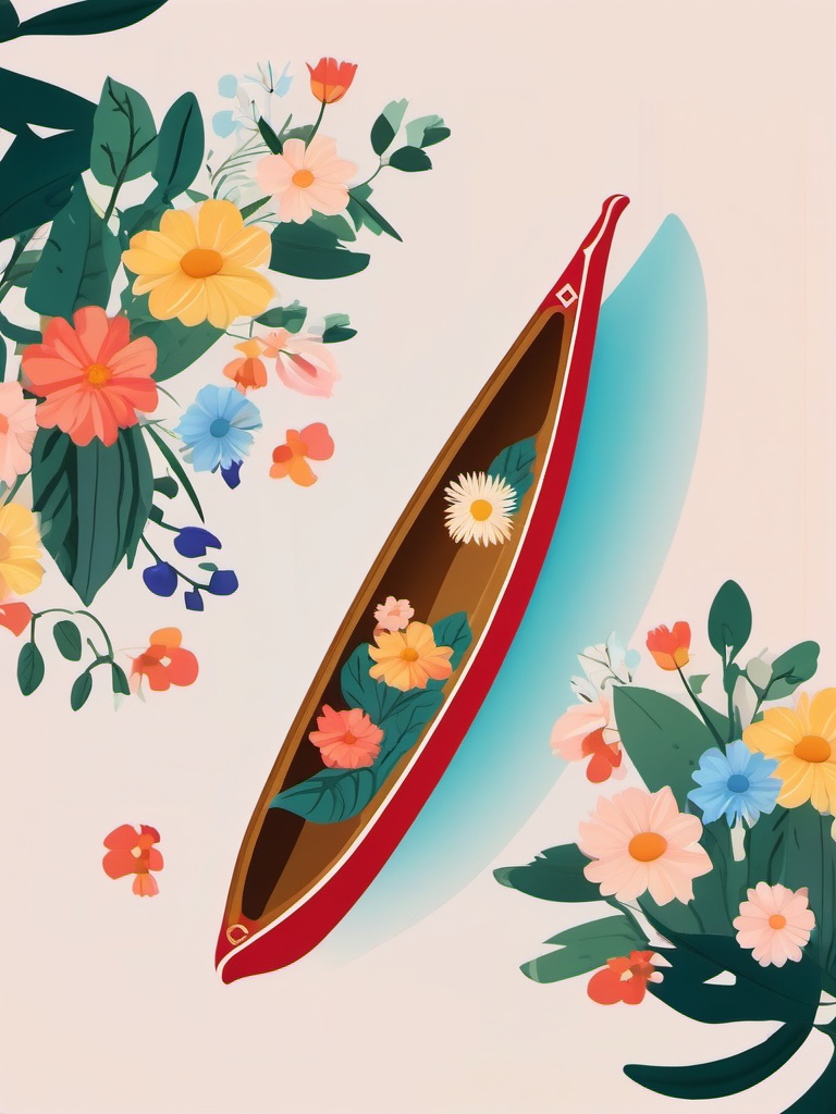 Floral Canoe clipart - A canoe adorned with colorful flowers., ,vector color clipart,minimal