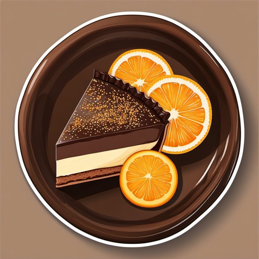 Chocolate Orange Truffle Tart sticker- Dark chocolate truffle filling with a hint of orange zest, nestled in a chocolate crust. A sophisticated and citrus-infused dessert., , color sticker vector art