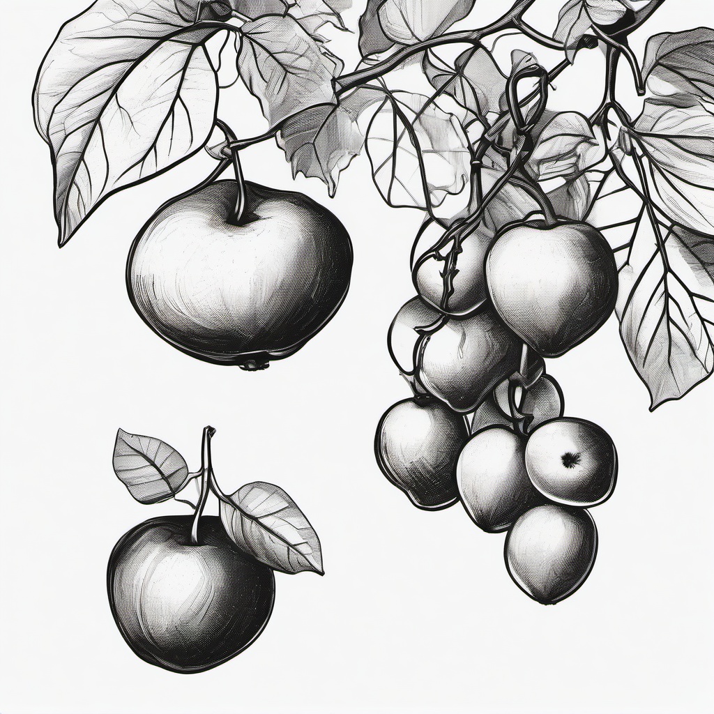 drawing of a vine with fruit  minimal rough sketch scribbles,doodles,black and white