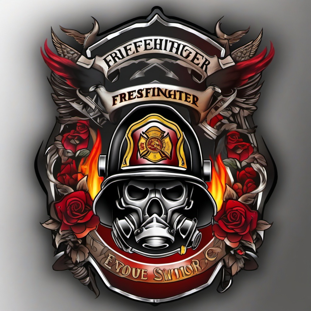 firefighter tribute tattoo  simple color tattoo,white background