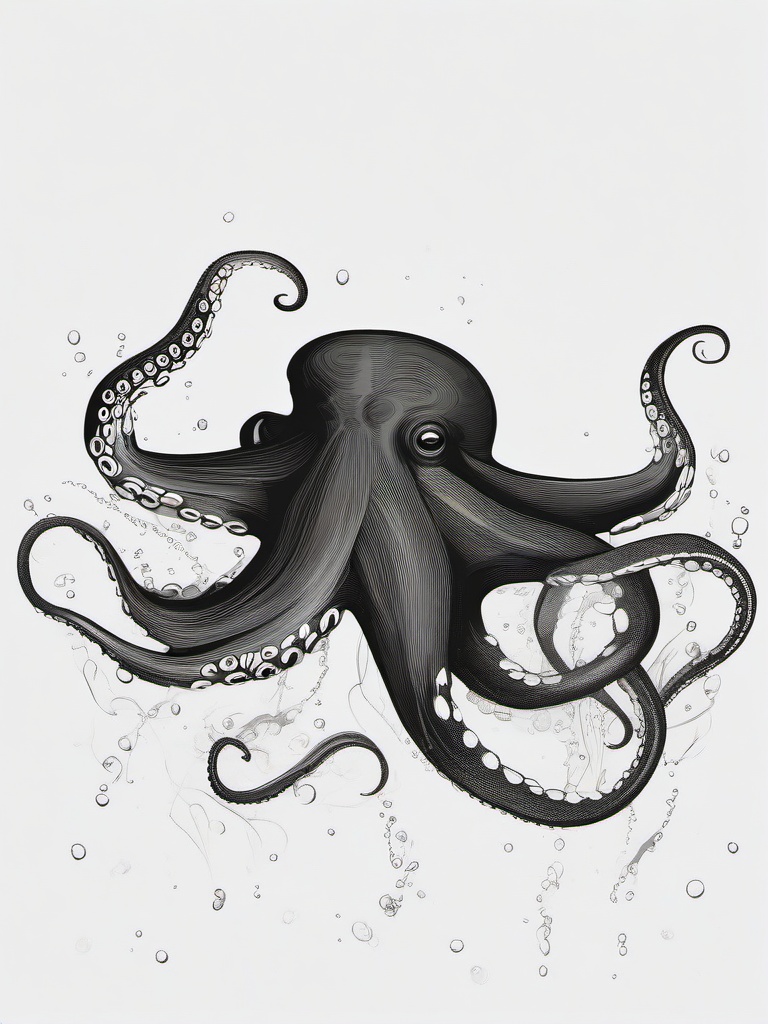 drawing of an octopus swimming  minimal rough sketch scribbles,doodles,black and white