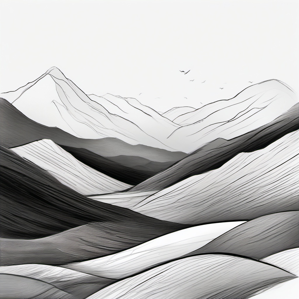 sketch of hills  minimal rough sketch scribbles,doodles,black and white