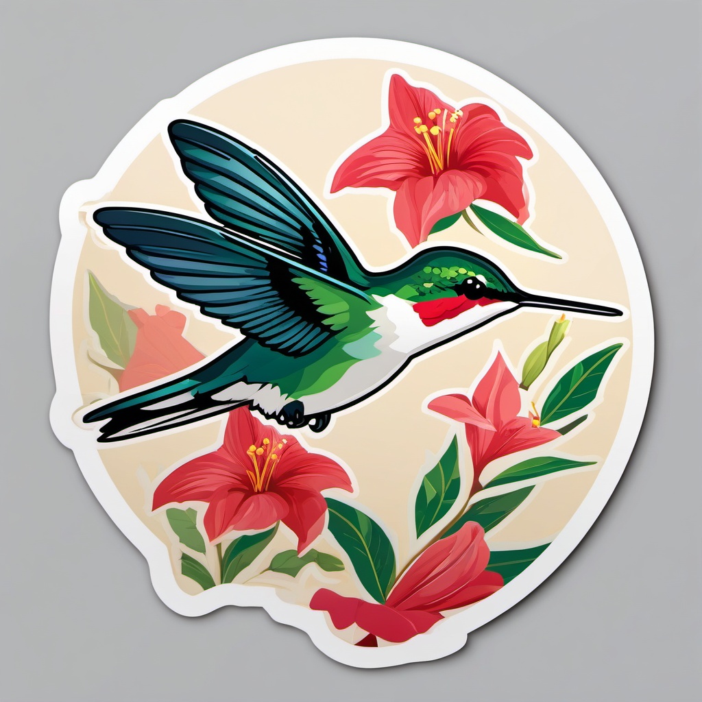 Ruby-Throated Hummingbird Sticker - A dazzling ruby-throated hummingbird sipping nectar, ,vector color sticker art,minimal