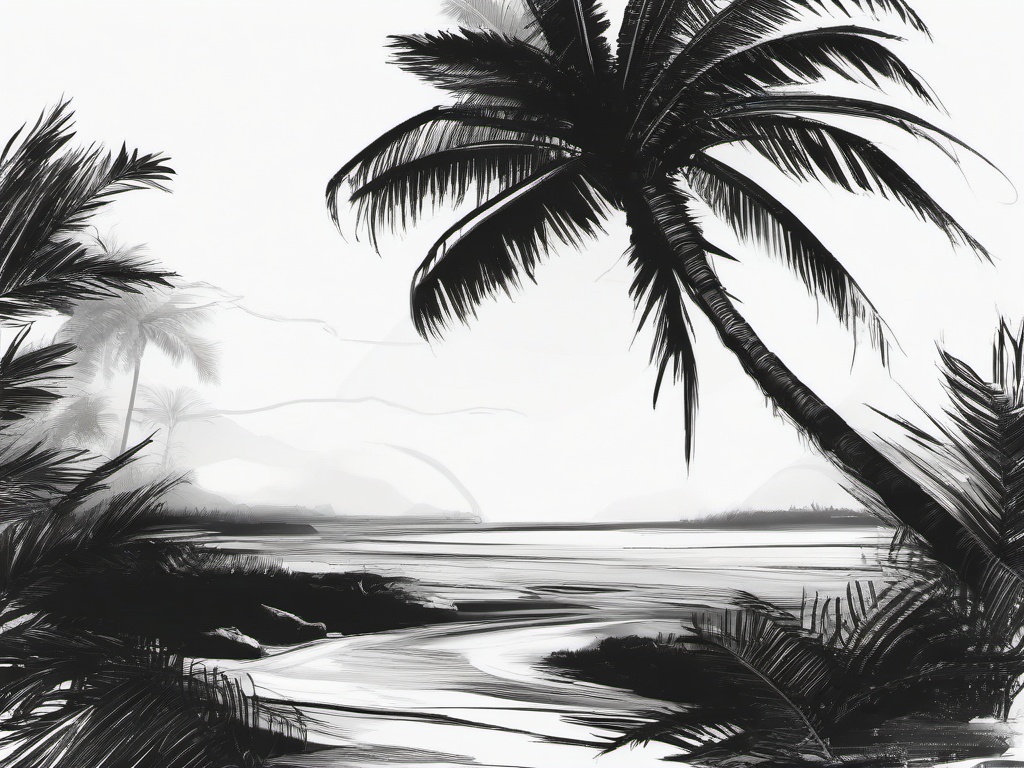 drawing of a palm tree at dawn  minimal rough sketch scribbles,doodles,black and white