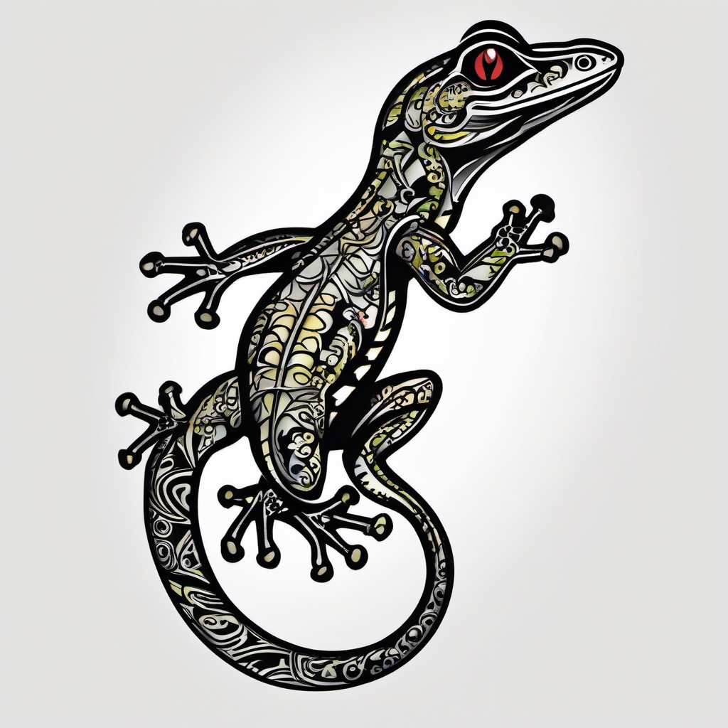 Ghetto Gecko Tattoo - A unique and urban-style gecko tattoo with an edgy flair.  simple color tattoo design,white background