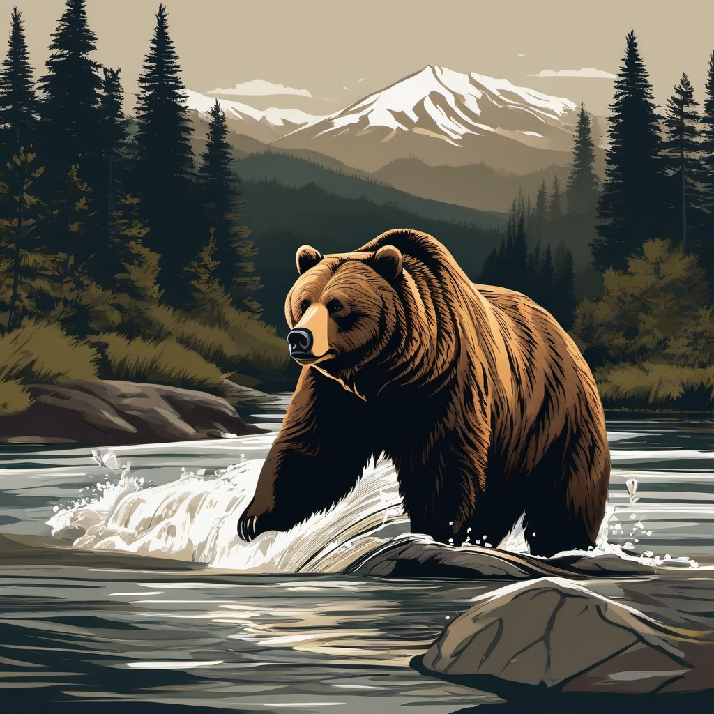 Bear clipart - grizzly bear fishing in a river  