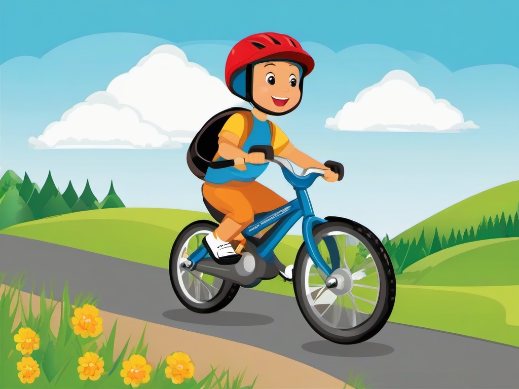 Bike clipart - kids riding their bikes down a hill  