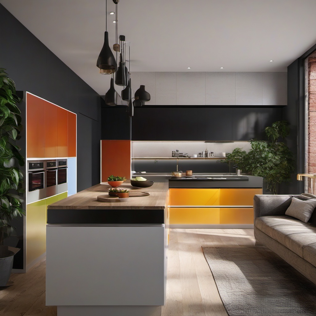 Contemporary Urban Elegance - Achieve urban elegance with contemporary kitchen decor. , kitchen layout design ideas, multicoloured, photo realistic, hyper detail, high resolution,